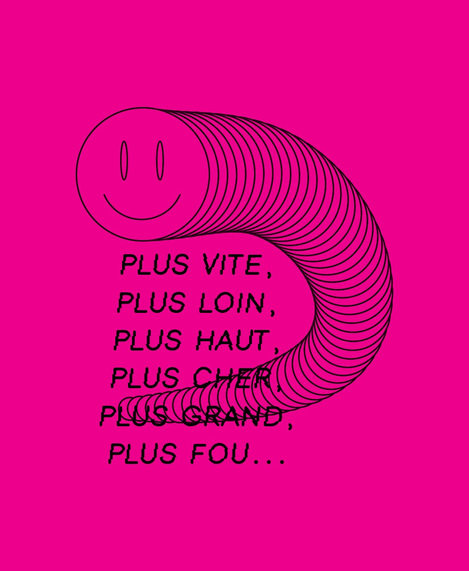 T-shirt Social blanc : Plus vite, plus loin, plus haut, plus cher, plus grand, plus fou...
